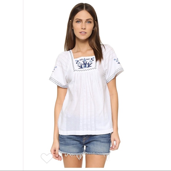 Madewell Embroidered Alma Peasant top S - Picture 1 of 5